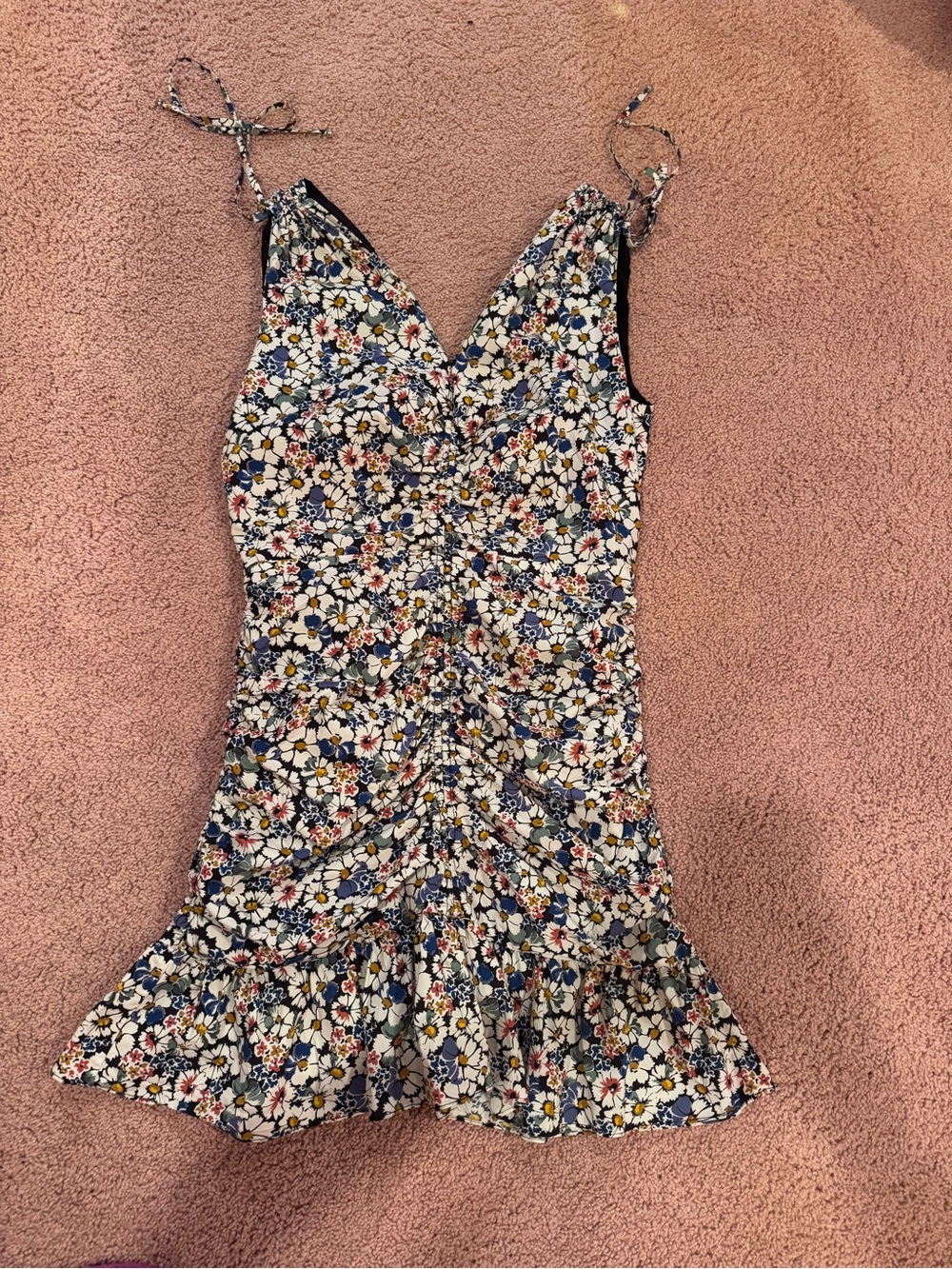 Floral Ruffle V-Neck Summer Dress in Navy and White